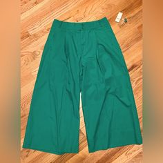 Nwt Pleated, High Waisted Wide-Legged Crop Pants. Tall Size, But Doesn’t Have To Be A Tall Person To Wear Them. See Pics For Measurements. Not Sure If The Color Shows Through, But I Would Describe As A True Christmas Green. Beautiful Color Perfect For Holiday Parties With A Sweater Or Button Down Shirt. Please Ask Any Questions You May Have! Will Ship Right Away In Time For Any Christmas Parties! Green Cotton Wide Leg Work Pants, Green Cotton Wide Leg Pants For Work, High Waist Green Capris For Spring, Green Cropped Leg Bottoms For Work, Green Cropped Leg Pants For Spring, Green Wide Leg Culottes For Spring, Green Capris For Workwear In Spring, Green Capris For Spring Workwear, Green Cropped Leg Summer Pants