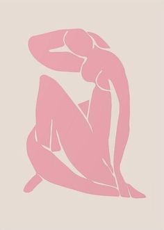 a nude woman sitting on the ground with her hands behind her head, in pink