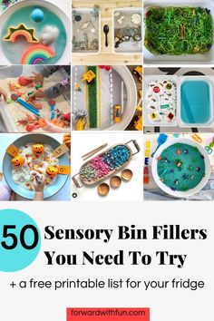 pictures of 9 different kinds of sensory bins with different sensory fillers like pasta, cotton balls, oobleck, rice, water, sand etc Colored Rice Sensory Bin Ideas, Cheap Sensory Bin Fillers, Easter Rice Sensory Bin, Sensory Bin Benefits, How To Make Colored Rice For Sensory Bin, Sensory Activities Toddlers, Toddler Sensory