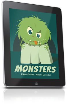 a tablet with an image of a monster on it's screen and the words monsters written