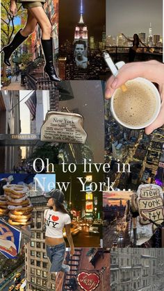 a collage of photos with the words, oh to live in new york