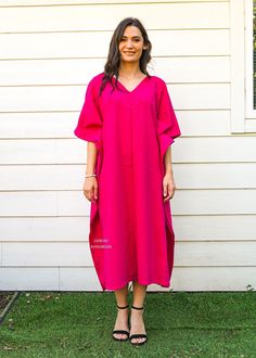 "Measurement and detail: 👉Fabric: 100% Organic Cotton 👉Size: One Size Fits Most (S-4XL) Extremely comfy 👉Length of Dress: 47\" (120 cm.) 👉Width of Dress: 40\" (100 cm.) 👉Bust 60\"- 80\" 👉Great for taking a walk in nature or the beach, festivals, family get together, or just relaxing at your home. ------------------------------------------- 🌸Care Instruction: We recommend hand wash your kaftan and line dry. Do not soak in the water for long periods. It is natural for these vibrant patterns Oversized Short Sleeve Kaftan For Spring, Oversized Batwing Sleeve Kaftan For Spring, Oversized Short Sleeve Spring Kaftan, Casual Pink Kaftan With Kimono Sleeves, Spring Oversized Short Sleeve Kaftan, Oversized Short Sleeve Kaftan For Beach, Oversized Kaftan For Daywear, Oversized Short Sleeve Kaftan For Daywear, Oversized Short Sleeve Kaftan For Loungewear