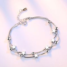 Luxury Design Chain Bracelet Silver Stars Charm Bracelet Women's Snake Link Chain Jewelry Simple Bracelets, Silver Chain Bracelet, Star Bracelet, Love Charms, Bracelet Sterling Silver, Ankle Bracelet, Bangles Jewelry, Star Charms, Silver Stars