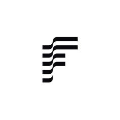 the letter f is made up of wavy lines in black on a white background,