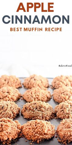 apple cinnamon best muffin recipe on a baking sheet with the title in the background