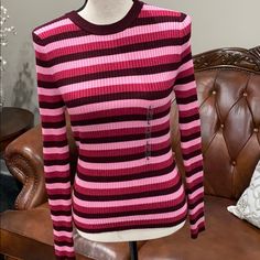 Hooked Up Womens Pullover Sweater Burgundy Stripes Long Sleeves Juniors Brown Long Sleeve Shirt, Burgundy Sweater, Ribbed Knit Sweater, Pullover Sweater Women, Knit Shirt, Burgundy Color, Ribbed Sweater, Dream Clothes, Fancy Dresses