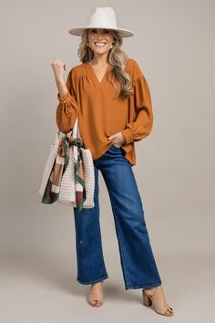 Jennifer Blouse, Toffee Fall V-neck Blouse With Pleated Sleeves, Solid Color Fall Blouse For Work, Casual Long Sleeve Top With Blouson Sleeves For Fall, Fall Tops With Smocked Cuffs And Relaxed Fit, Billowy Blouson Sleeve Tops For Workwear, Fall Pleated Sleeve V-neck Blouse, Fall V-neck Blouse With Blouson Sleeves, Relaxed Fit V-neck Blouse For Fall, Relaxed Fit Tops With Pleated Sleeves For Fall