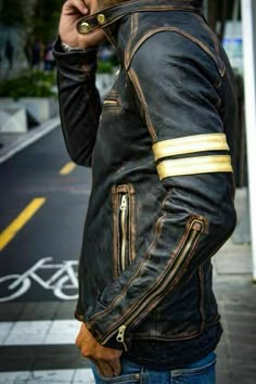 Men's Black Biker Vintage Motorcycle Distressed Cafe Racer Motor Leather Jacket sold by Bespoke Footwear on Storenvy Racer Leather Jacket, Cafe Racer Moto, Motorcycle Fashion, Cafe Racer Leather Jacket, Bmw R100, Vintage Cafe Racer, Bike Jacket, Distressed Leather Jacket, Cafe Racer Jacket