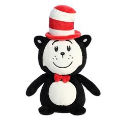 a black and white cat in the hat stuffed animal