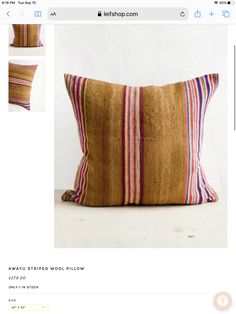 an image of a pillow with stripes on the front and back, in different colors