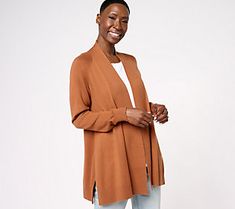 Why this cardigan? It's simple. It's that easy go-to that goes with everything. From the front of your closet to the back of your office chair, this is the essential cardigan you'll reach for more times than you can count. From Denim & Co.® Fashions. Versatile Stretch Cardigan For Work, Stretch Knit Cardigan For Work, Knit Stretch Cardigan For Work, Versatile Cardigan For Work, Relaxed Fit Open Front Cardigan For Work, Open Front Relaxed Fit Cardigan For Work, Petite Sweaters, Open Front Sweater, Long Sleeve Cardigan