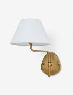 a wall light with a white shade on the top and bottom part of it's arm