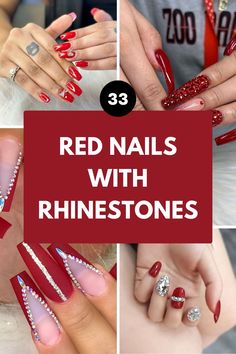 Unleash the ultimate luxury on your fingertips with long red nails with rhinestones. Our blog post will guide you through incorporating bling into your nail art, whether you love a simple dot of sparkle or a full glam affair. Get ready to pair your favorite shades, from dark to wine red, and learn how to make those rhinestones pop against both black and red, or white and red backgrounds. Red Christmas Nails With Rhinestones, Red Nails With Bling, Red Sparkle Nails Acrylic, Red Nails With Diamonds, Christmas Nails With Rhinestones, Christmas Bling Nails, Red Glam Nails, Red Rhinestone Nails, Red Nails With Rhinestones