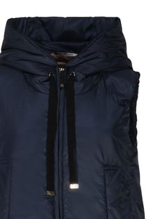 Composition: 100% Polyester, 48% Polyester, 48% Camel, 4% Silk | Max Mara The Cube Women's Zip-up Drawstring Gilet in Blue | SS24 Fall Vest With Detachable Hood, Sleeveless Vest With Detachable Hood For Fall, Fall Sleeveless Outerwear With Detachable Hood, Fall Sleeveless Vest With Detachable Hood, Outdoor Sleeveless Vest With Detachable Hood, Sleeveless Vest With Detachable Hood For Outdoor, Sleeveless Outerwear With Padded Collar For Outdoor, Sleeveless Outdoor Outerwear With Padded Collar, Canvas Vest