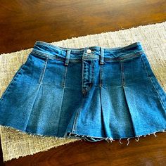 Nwt Denim Skort. Adorable! Purchased From Dillards. Cute Medium Wash Cotton Bottoms, Cute Denim Blue Denim Bottoms, Cute Denim Blue Bottoms, Cute Medium Wash Bottoms With Pockets, Cute High Waist Denim Jeans, Cute Denim Blue Denim Shorts, Cute Dark Wash Cotton Bottoms, Fitted Cotton Jean Shorts In Medium Wash, Cute Denim Jean Shorts