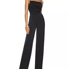 This Elegant Satin Jumpsuit Is Styled With A Pleated Bodice In A Wide-Leg Silhouette. Square Neck Adjustable Spaghetti Straps Ruching At Bodice Zipper At Side Pockets At Side Hips Unlined Imported Designed For A Relaxed Fit 9" Rise, 28" Inseam, 12" Leg Opening, Based On A Size Small Or 4 100% Polyester Dry Clean Elegant Fitted Pants For Cocktail, Elegant Fitted Cocktail Pants, Elegant Fitted Jumpsuits And Rompers For Dinner, Chic Fitted Jumpsuits And Rompers For Dinner, Fitted Jumpsuits And Rompers For Dinner, Lulus Jumpsuit, Lounge Jumpsuit, Womens Black Jumpsuit, Chambray Jumpsuit