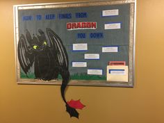 a bulletin board with an image of a black dragon on it's side and information about how to keep friends from the dragon you down