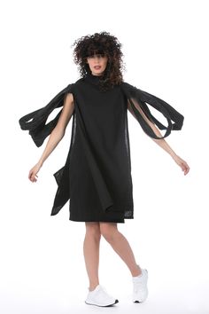 "Avant Garde Linen Dress, Deconstructed Dress, Black Loose Dress ◈Amazing, Deconstructed, Avant Garde! This beautiful, black, linen dress made with different layers has a totally unique and deconstructed design made from soft and delicate linen! The stylish sleeves are attached to the shoulder part which creates an outstanding look! A really posh design, that will make you a star at any special occasion! A multifunctional item, great with heels and sneakers as well. Very comfy and cozy feel! Mad Chic Black Linen Mini Dress, Black Avant-garde Summer Dress, Avant-garde Black Summer Dress, Deconstructed Dress, Extravagant Party, Cyberpunk Dress, Ribbon Sleeves, Heels And Sneakers, Stylish Sleeves