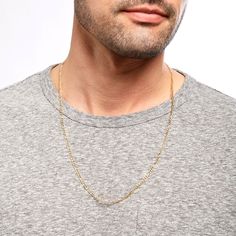 This polished 3.1mm-wide figaro chain necklace fashioned in solid 14K gold measures 22.0 inches in length and secures with a lobster claw clasp. Chain Necklace For Men, Figaro Chain Necklace, Figaro Chain, Figaro Chains, Necklace For Men, Gold Chain Necklace, Men Necklace, Lobster Claw, Gold Chain