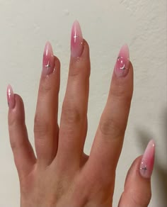 Pink White Aura Nails, Pink Aura Nails With Design, Blush Aura Nails, Aura Pink Nails, Almond Nails Aura, Almond Nail Inspo 2024, Almond Aura Nails, Pink Acrylic Nails Almond, Aura Nails With Chrome