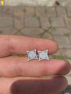 "Amazing stud earrings. 3D Kite earrings screwbacks Solid 925 sterling silver! Not Plated Or Filled Wont turn your ears green!   2.8ct simulated diamonds SUPER ICY...Must see in the sun! About 0.4\" (10mm) wide perfect medium size! Pair weighs around 2.5 grams Screw backs for a secure fit! Ships fast Let us know if you have any questions" White Gold Sterling Silver Diamond-shaped Earrings, Sterling Silver Jewelry With Screw Back For Gift, Silver Diamond-shaped Diamond Earrings, Silver Sterling Silver Earrings With Screw Back, Silver Diamond Jewelry With Screw Back, Sterling Silver Diamond Cut Diamond-shaped Earrings, Diamond White Screw Back Earrings For Gift, Silver Diamond-cut Diamond-shaped Earrings, Silver Diamond Earrings With Screw Back