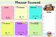 the printable planner for kids with cute faces and name tags on each page, which are