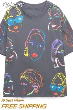 Shipping: Worldwide Express Shipping AvailableDelivery time: 🚚7-15Days Fast ShippingReturns: Fast refund,💯100% Money Back Guarantee. Summer Tops With Graphic Design In Relaxed Fit, Relaxed Fit Graphic Summer Tops, Relaxed Fit Summer Tops With Graphic Design, Trendy Printed Crew Neck T-shirt, Spring Multicolor Graphic T-shirt, Gray Graphic Tee For Summer, Trendy Gray Summer Tops, Summer Graphic Tee Tops With Graphic Design, Summer Graphic Tee With Graphic Design