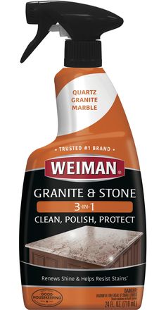 a bottle of granite and stone cleaner on a white background with the caption, weman granite & stone cleanser