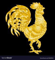 a golden rooster on a black background