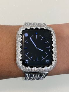 Designer Silver Apple Watch Cover Womens with Lab Diamonds set in 14K White Gold Apple Watch Case Protective Bumper 38mm 40mm 41mm 42mm 44mm 45mm 49mm Ultra By Iwatch Candy Diamond Apple Watch, Silver Apple Watch, Apple Watch Cover, Silver Apple, Ceramic Apple, Champagne Bubbles, Silver Lab, Iphone Watch, Ceramic Watch