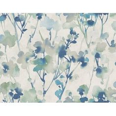 blue and green watercolor flowers on white background