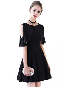 Little Black Chic Cold Shoulder Homecoming Dress with Sleeves #BLS86026 - GemGrace.com Girly Birthday Cakes, Teen Dress, Girls Fashion Clothes, Homecoming, Cold Shoulder, Unique Fashion, Homecoming Dresses, Pretty Dresses, Cold Shoulder Dress