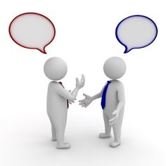 two 3d people talking with speech bubbles above them