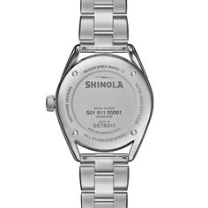 Introducing the the scaled-up 38mm Derby with a polished stainless steel case, calendar aperture and engravable caseback. | Shinola Women's Derby 38mm Watch | Olive Dial + Stainless Steel Bracelet + Engravable Slim Hands, Down Band, Leather Watch Box, Engraving Fonts, Green Cases, Polished Stainless Steel, Metal Bracelets, American Design, Steel Bracelet