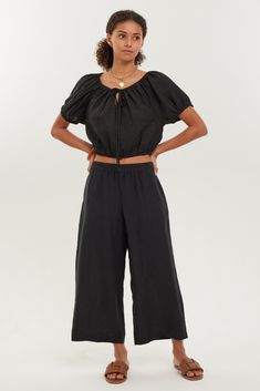 Regatta Pant – BECASA Spring Cropped Pants With Relaxed Fit, Spring Cropped Bottoms With Elastic Waistband, Versatile Cropped Workwear Bottoms, Versatile Cropped Bottoms For Loungewear, Spring Cropped Bottoms With Loosely Fitted Hips, Spring Rayon Pants With Tapered Leg, Spring Rayon Tapered Leg Pants, Chic Tapered Leg Rayon Pants, Black Cropped Pants For Spring