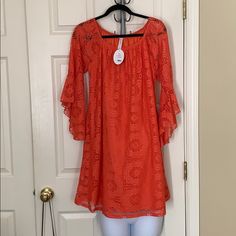 This Honeyme Dress Looks Great On Everyone! Forgiving Shape, Fun Sleeves, Wrinkle Free Lacy Fabric In A Coral Color That’s Not Too Bright, Just Right. Size M. Fun Sleeves, Dresses Fun, Dress Looks, Flirty Dresses, Coral Color, Wrinkle Free, Color Orange, Looks Great, Coral