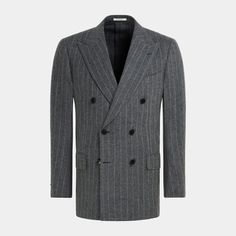 A noticeably  pronounced fit that's relaxed yet sophisticated, this double-breasted Milano suit boasts a bold stripe and broad peak lapel, and is paired with high-rise, straight-leg trousers. Broad Peak, Italian Suit, Unique Fits, Slim Fit Blazers, Slim Fit Suits, Peak Lapel, Fitted Suit, Bold Stripes, Fitted Blazer