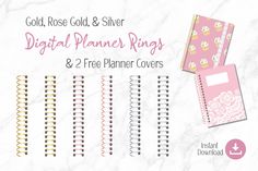 gold, rose and silver digital planner rings & 2 free planner covers