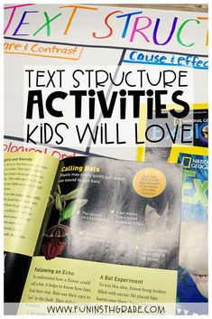 an open book with the title text structure activities for kids will love it on top