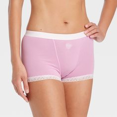 These Lace-Trim Cotton Boyshorts from Auden™ are perfect for you if you prefer a shorty-type brief that offers more coverage. For a sporty aesthetic and a comfortable fit that breathes, stretches and moves with you, the mid-rise boyshorts are made of soft, lightweight cotton with added spandex. Delicate lace trim on the leg openings elevates the design, while the elasticized waistband completes the look and provides a secure, stay-put fit. Auden™: Comfort true to every shape & hue. Pink Bottoms With Built-in Shorts For Daywear, Pink Pajama Shorts For Daywear, Pink Bottoms For Daywear, Short Length, Pink Bottoms For Daywear With Short Length, Pink Daywear Shorts, Pink Short Length Bottoms For Daywear, Summer Pink Boxer Briefs, Pink Stretch Brief Shorts, Fitted Pink Boxer Briefs