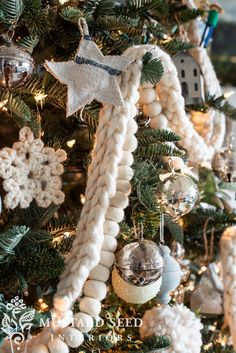 a christmas tree decorated with ornaments and lights