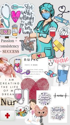 a collage of nurses and medical related items