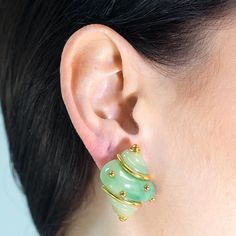 Elegant Green Resin Jewelry, Elegant Green Resin Earrings, Jewelry Accessories Ideas, Shell Earrings, Costume Jewelry, Clip On Earrings, Jade, Sea Shells, Jewelry Accessories