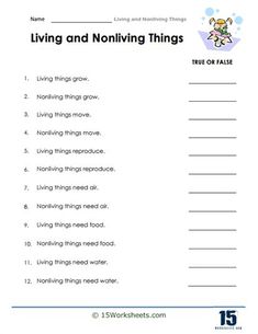 Unveiling the Living World: Foster Learning with the Living and Nonliving Things #2 Worksheet First Grade Reading Comprehension, Living And Nonliving, Games For Kids Classroom, Biology Worksheet, Worksheets For Grade 3