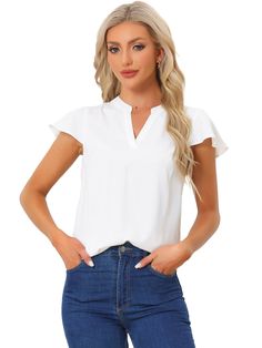 Shop Allegra K for v neck cap sleeve summer business casual work blouse you are looking for, get more women's blouses for yourelf. Order now! Free Returns! Polished Outfits, Business Casual Wardrobe, Summer Business Casual, Office Elegant, Business Casual Summer, Business Casual Work, Cap Sleeve Top, Blouse Short Sleeve, Stylish Blouse