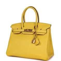 This Birkin is in Jaune de Naples taurillon novillo leather with gold hardware and has tonal stitching, front flap, two straps with center toggle closure, clochette with lock and two keys, and double rolled handles.The interior is lined with Jaune de Naples chevre and has one zip pocket with an Hermes engraved zipper pull and an open pocket on the opposite side.Collection: DOrigin: FranceCondition: Never worn (Plastic on hardware)Accompanied by: Hermes box, Hermes dustbag, clochette, lock, two k Hermes Yellow, Birkin Handbags, Birkin 30, Hermes Birkin 30, Hermes Box, Best Handbags, Swimming Costume, Backpack Tote Bag, Hermes Bags