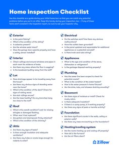 the home inspection checklist is shown in blue and white, with instructions for how to use