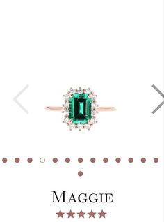 Green Emerald-cut Ring With Halo Design, Green Emerald Cut Ring With Halo Design, Green Emerald Cluster Ring With Center Stone, Green Emerald Cut Halo Ring With Gemstone, Green Emerald Jewelry With Halo Detail, Green Emerald Halo Jewelry, Elegant Green Emerald Halo Ring, Emerald Ring With Halo Setting In Radiant Cut, Elegant Cluster Emerald Ring For May Birthstone