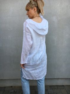 Hooded Tunic White Linen Tunic Top Hooded Top Beach Dress White Luxury Tunic For Spring, Cheap V-neck Tunic For Vacation, Tunic No Iron White Shirt, Luxury Summer Cotton Tunic, Luxury White Tunic For Spring, Cheap Bohemian Tunic For Vacation, Luxury White Tunic Sets, Luxury White Summer Tunic, Cheap Beach Tunic For Spring