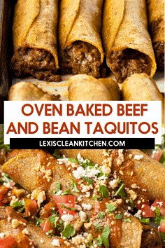 an image of oven baked beef and bean taquitos